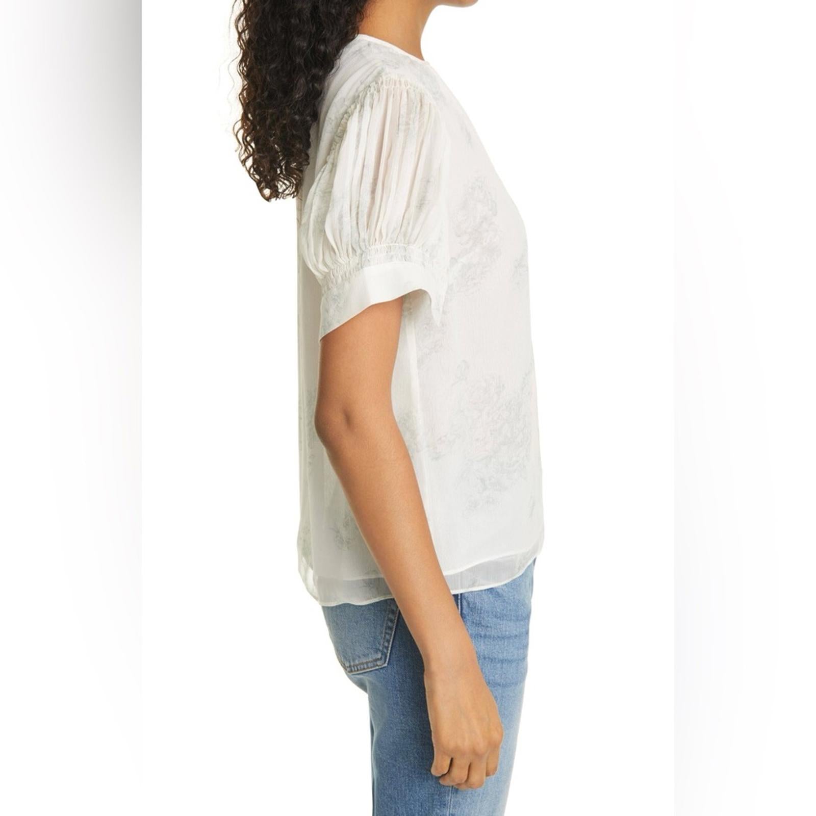 Rebecca Taylor Puff-Sleeve Silk Toile Blouse, NWT, Size S, Retail $245
