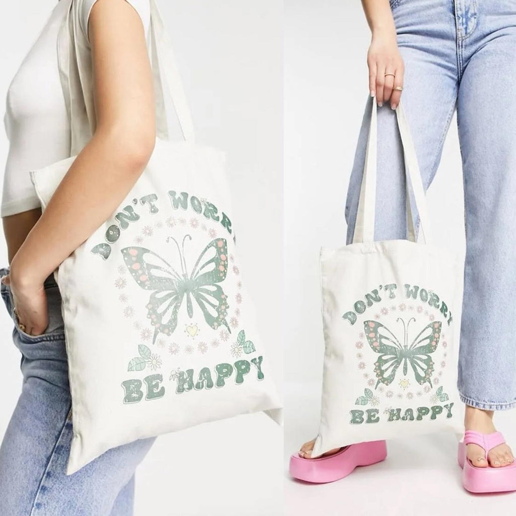 Skinnydip London “DON’T WORRY BE HAPPY” Canvas Medium Tote Bag, New w/Tag