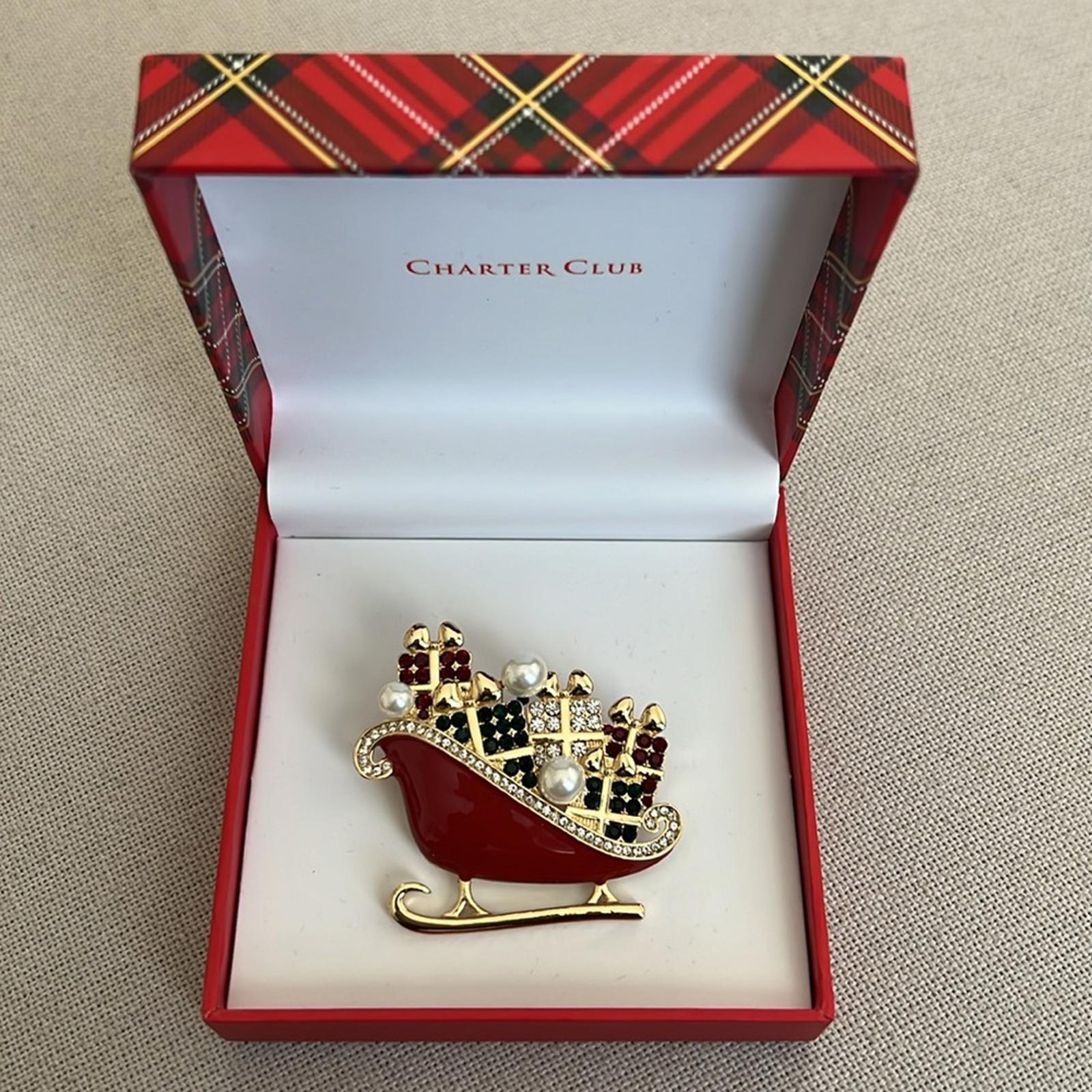 Charter Club Sleigh Presents Pin/ Brooch, Gold-Tone New in Box Retail $29.50