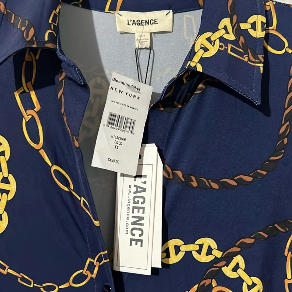 L’Agence Raelynn Shirt Dress in Indigo Gold, NWT, Size XS