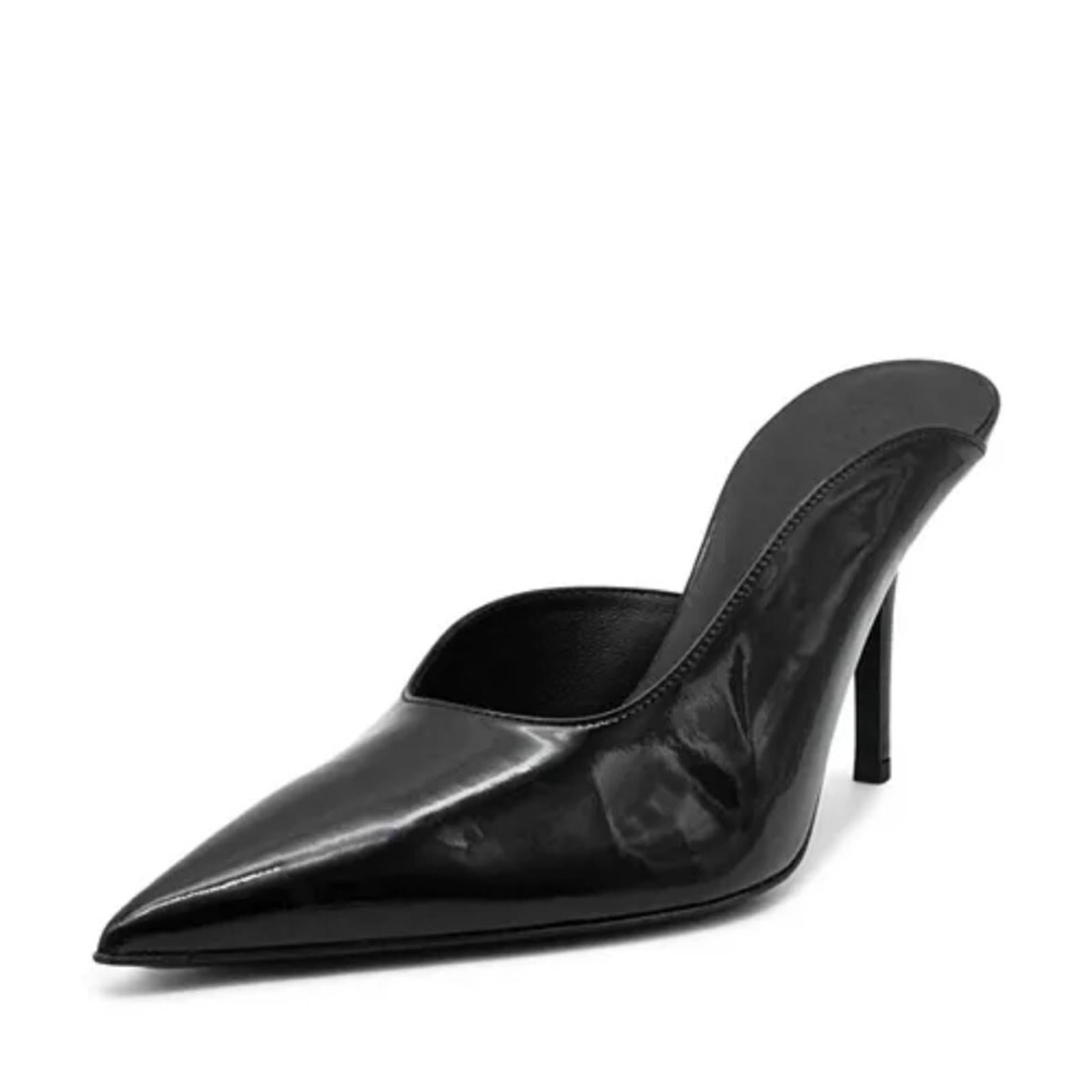 Gia Borghini Abella Patent Pointed Toe High Heel Mules Black Size 37 New+DustBag