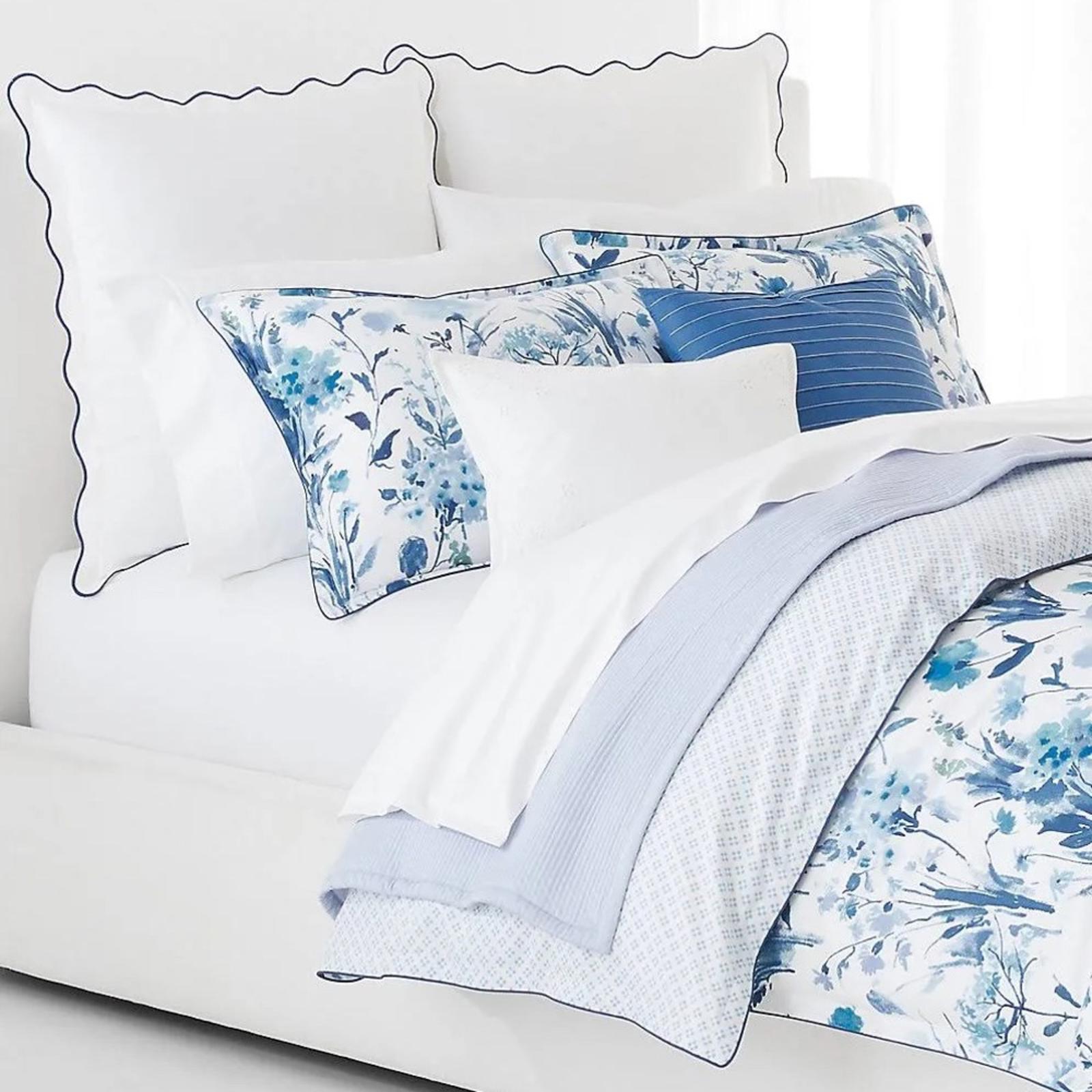 Lauren Ralph Lauren Home Piqué Scallop Euro Sham in White Blue, NEW $135