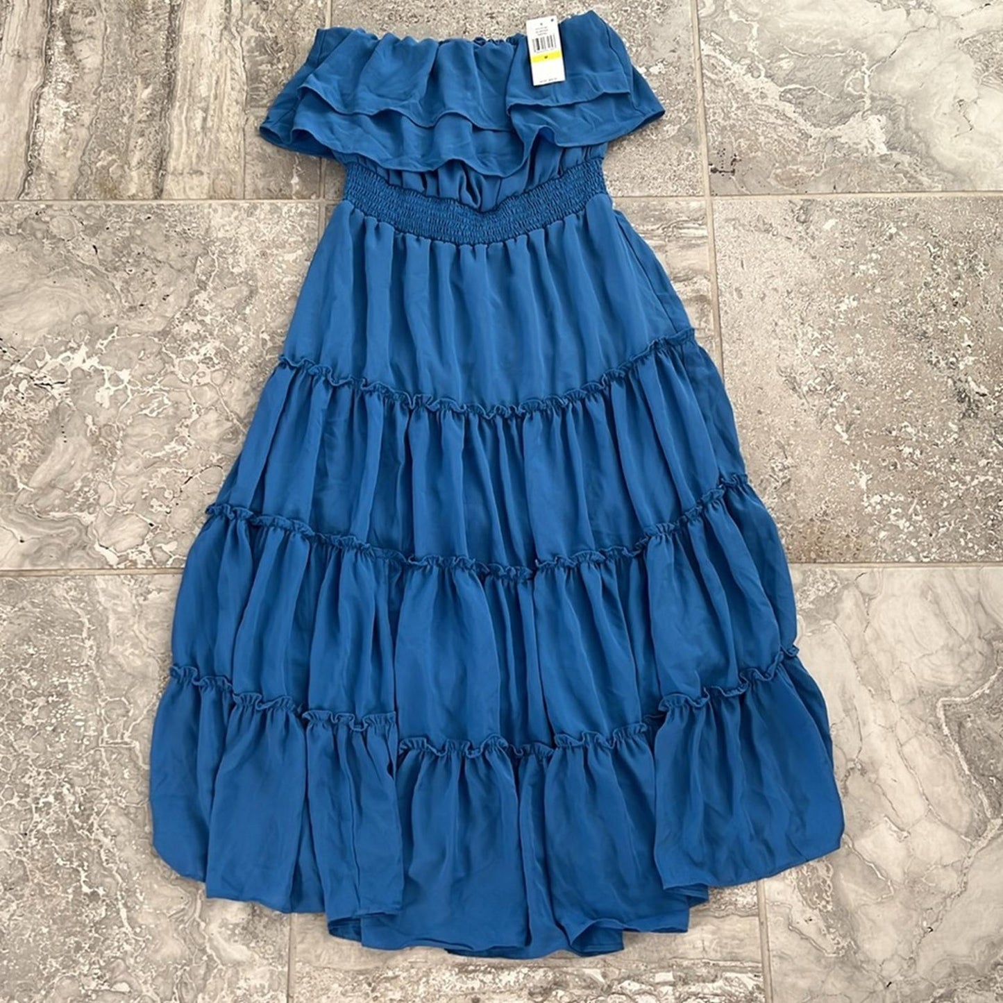 1.STATE x Revolve Strapless Ruffle Tiered Dress in Capris Blue, New, Size M