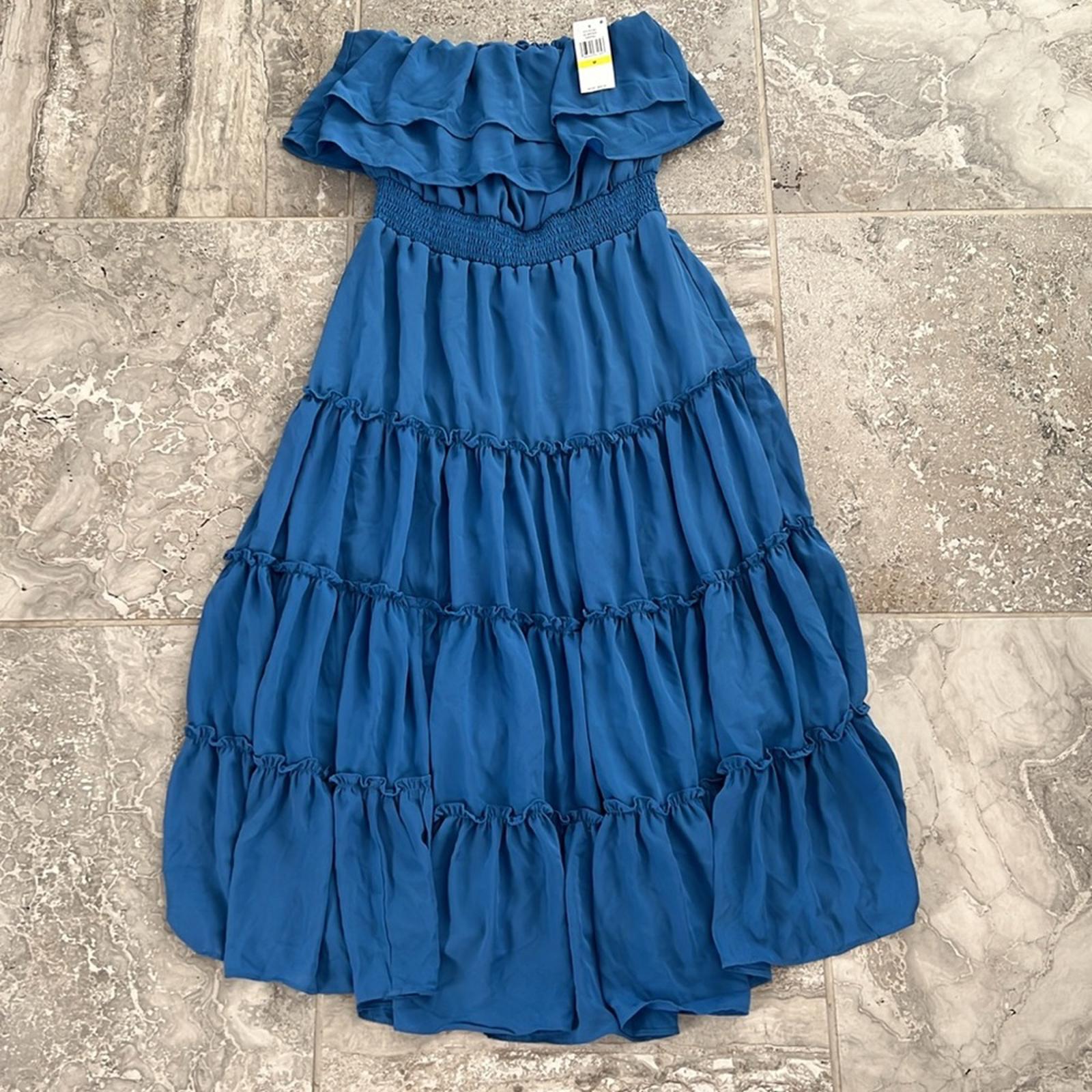 1.STATE x Revolve Strapless Ruffle Tiered Dress in Capris Blue, Size M New w/Tag