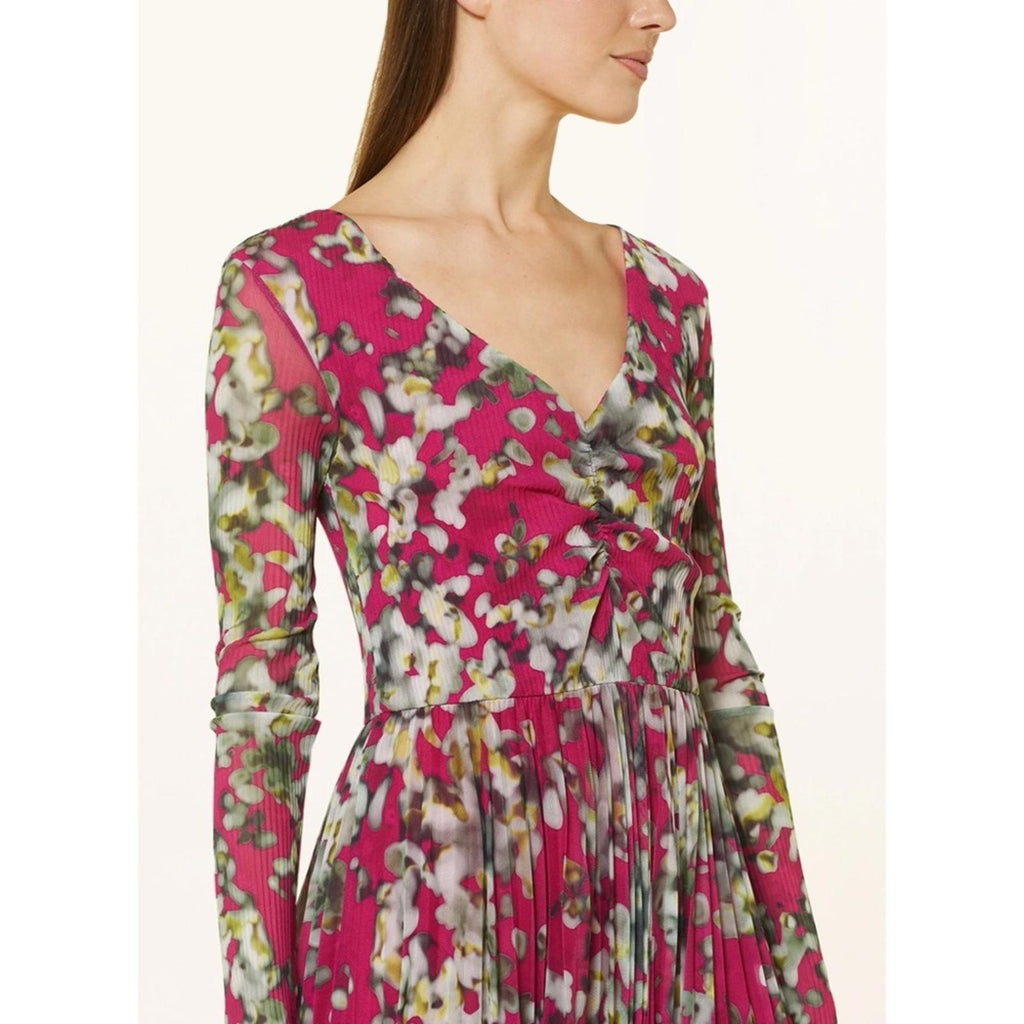 HUGO BOSS Long Sleeve Dress in Plissé Tulle with Seasonal Print Size S NEW w/Tag