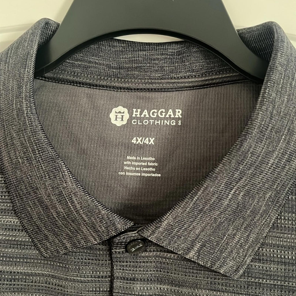 Haggar Polo Long Sleeve Shirt in Grey Heather, Big & Tall Size 4X New w/Tag