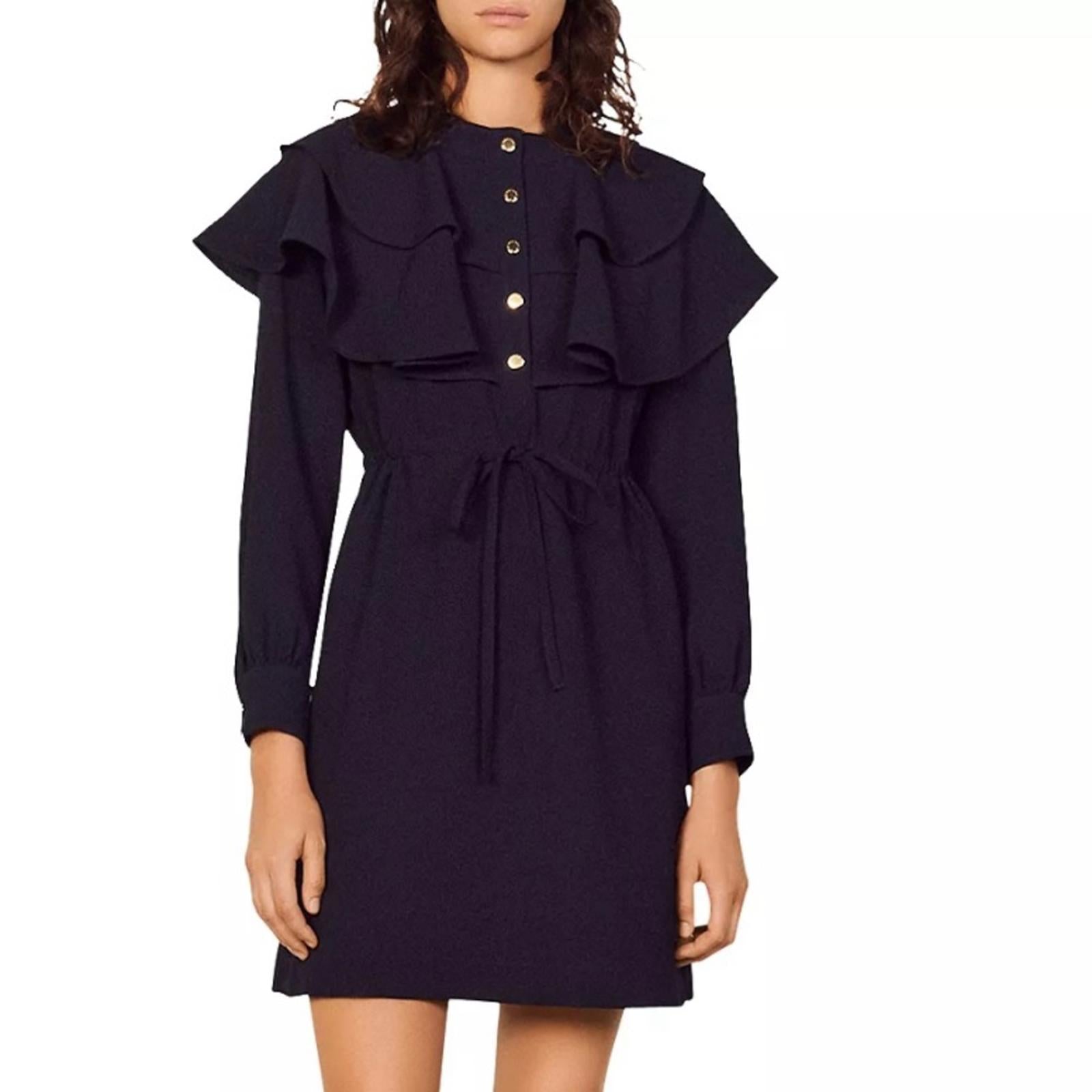 SANDRO Wendy Ruffle Collar Dress, Marine Size FR 36 | US 4, New w/Tag