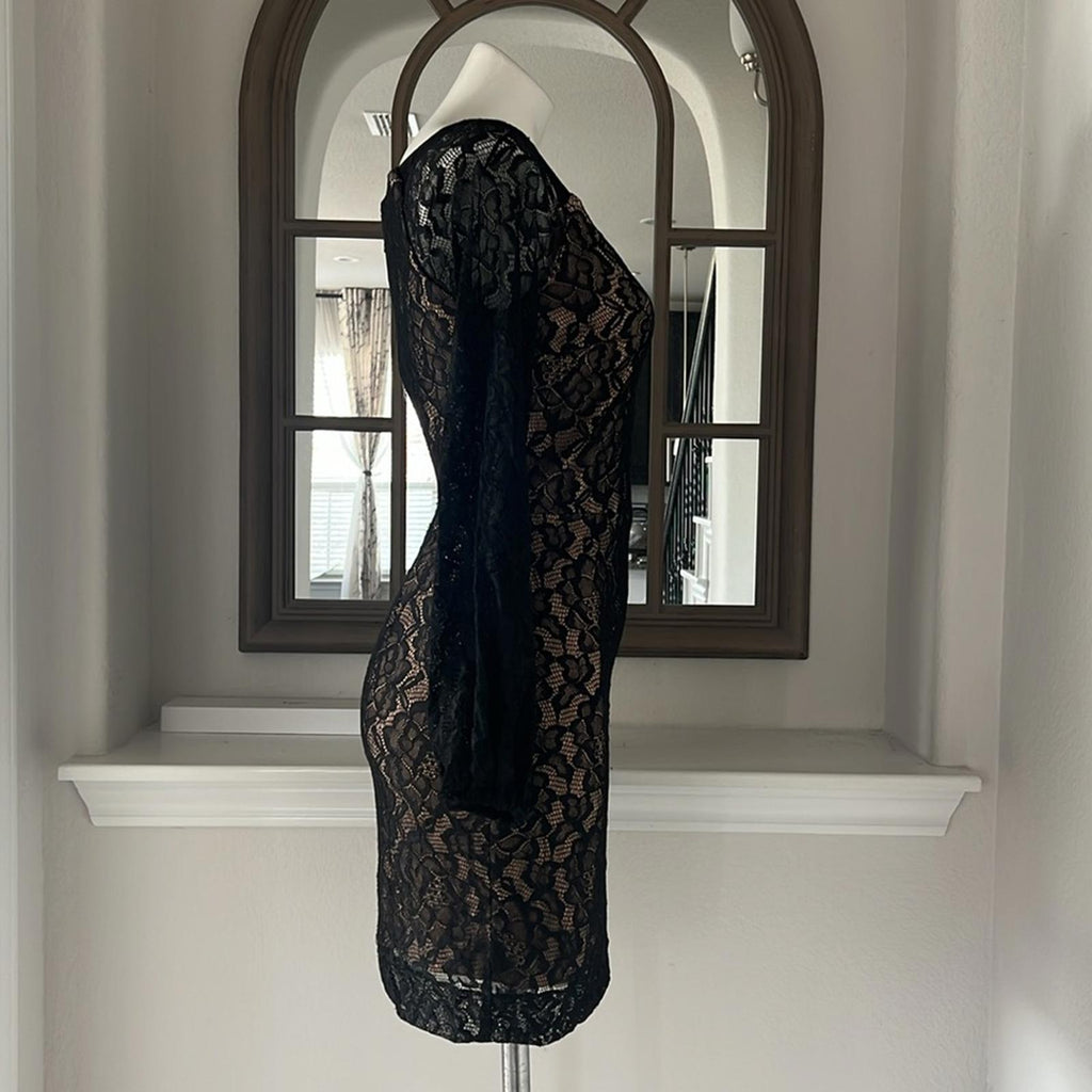 Dress the Population Esperanza Bodycon Mini Dress, Black/Nude Size S EXCELLENT