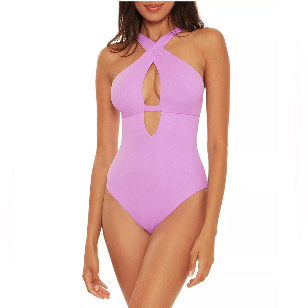 New BECCA Fine Line Halter One Piece Swimsuit, Removable Cups Size S NWT $148