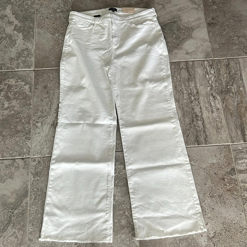 NYDJ Teresa High Waist Fray Hem Wide Leg Jeans, in White Size 16, New w/Tag