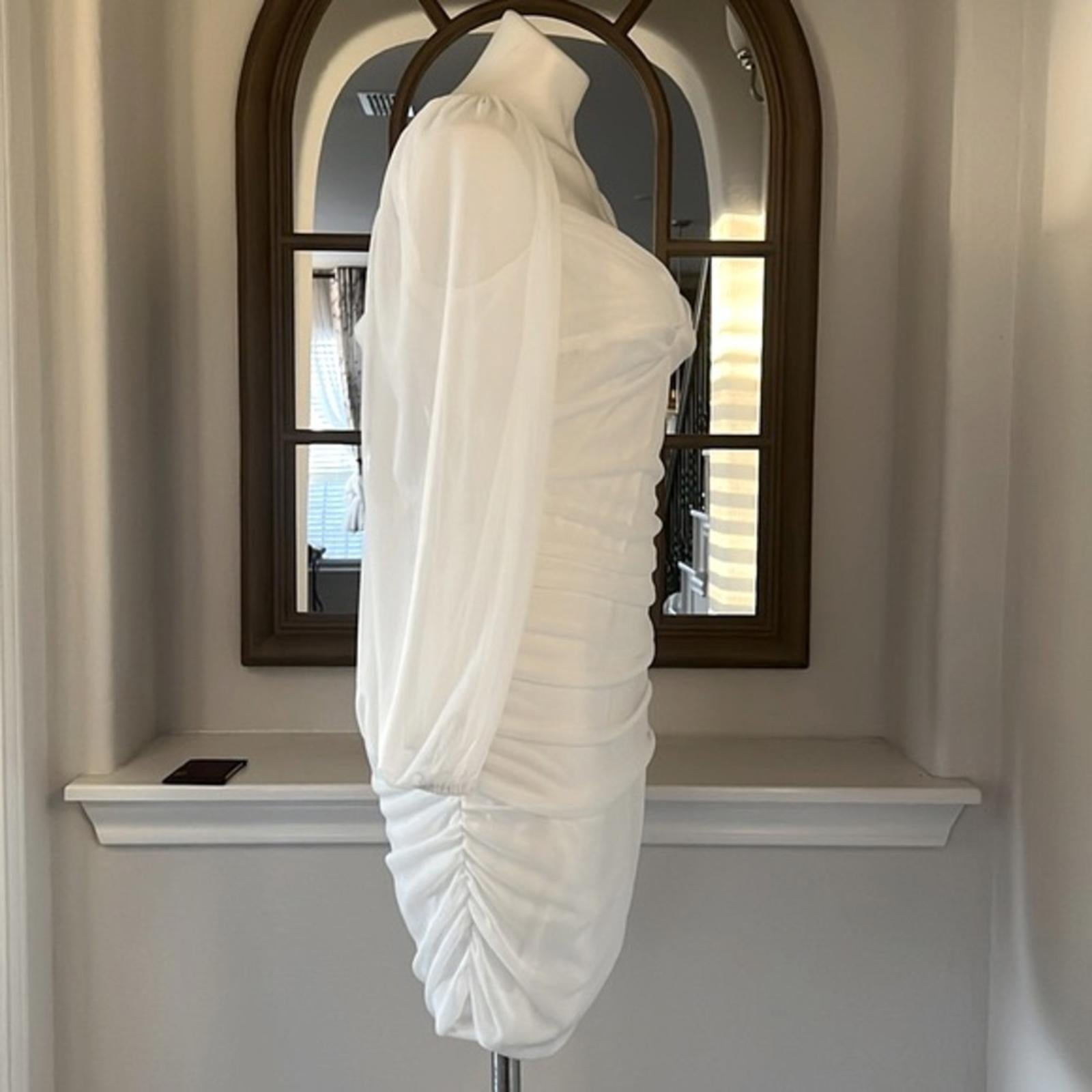 B. Darlin' Long-Sleeve V-Neck Ruched Bodycon Dress in White, Juniors Size XL NWT