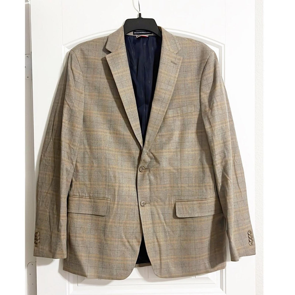 Tommy Hilfiger Conrad Oatmeal Gray Windowpane Plaid Blazer Size 44L NWT $295