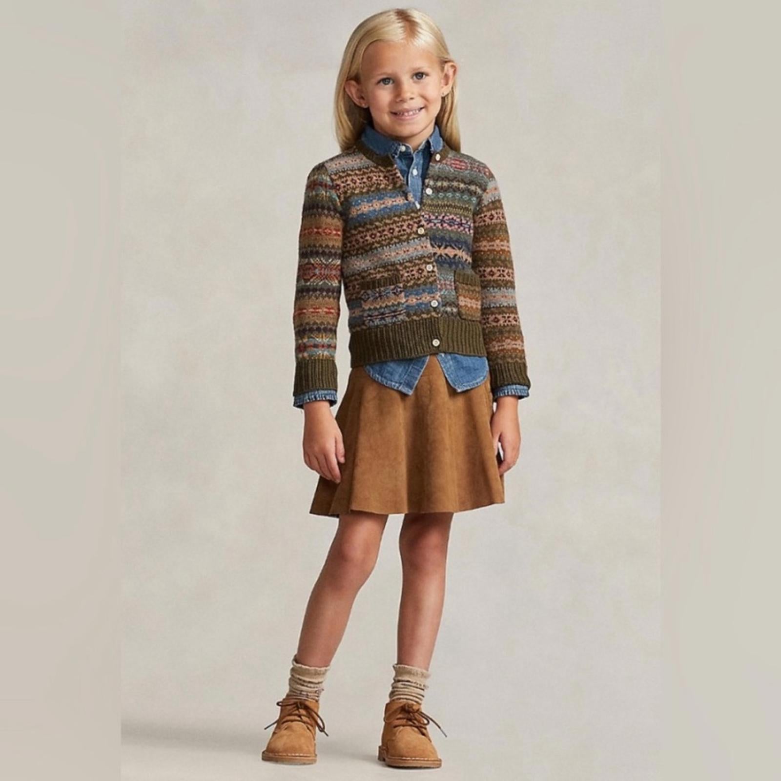 Polo Ralph Lauren Goat-Suede Leather Skirt Girls' Size 3, Maple New w/Tag $245