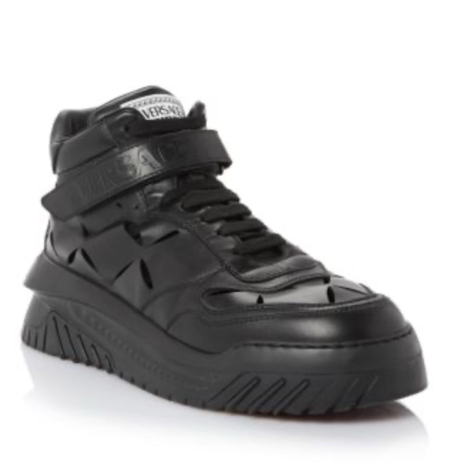 Versace Odissea Calf Leather High-Top Sneakers Black, Size 42 New in Box $1,175
