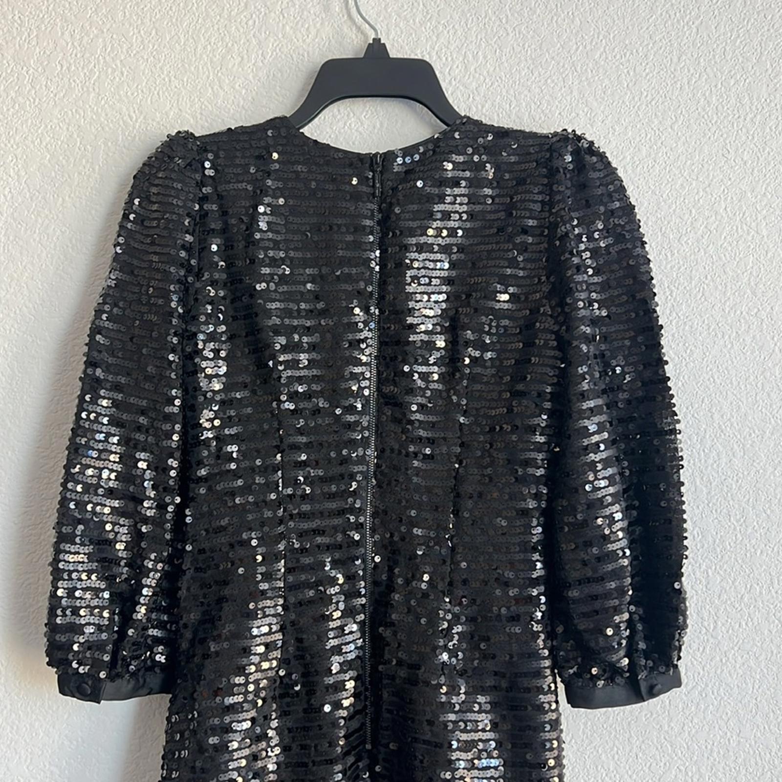 Karl Lagerfeld Sequin Puff Sleeve Shift Dress in Black, Size 0 New w/Tag