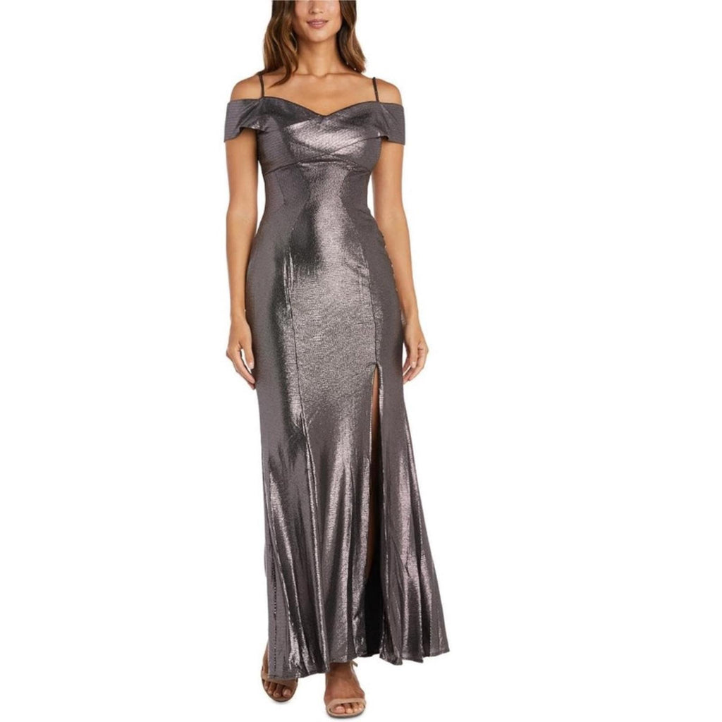 NEW Nightway Gunmetal Off-the-Shoulder Metallic Gown, Size 12 New w/Tag $129