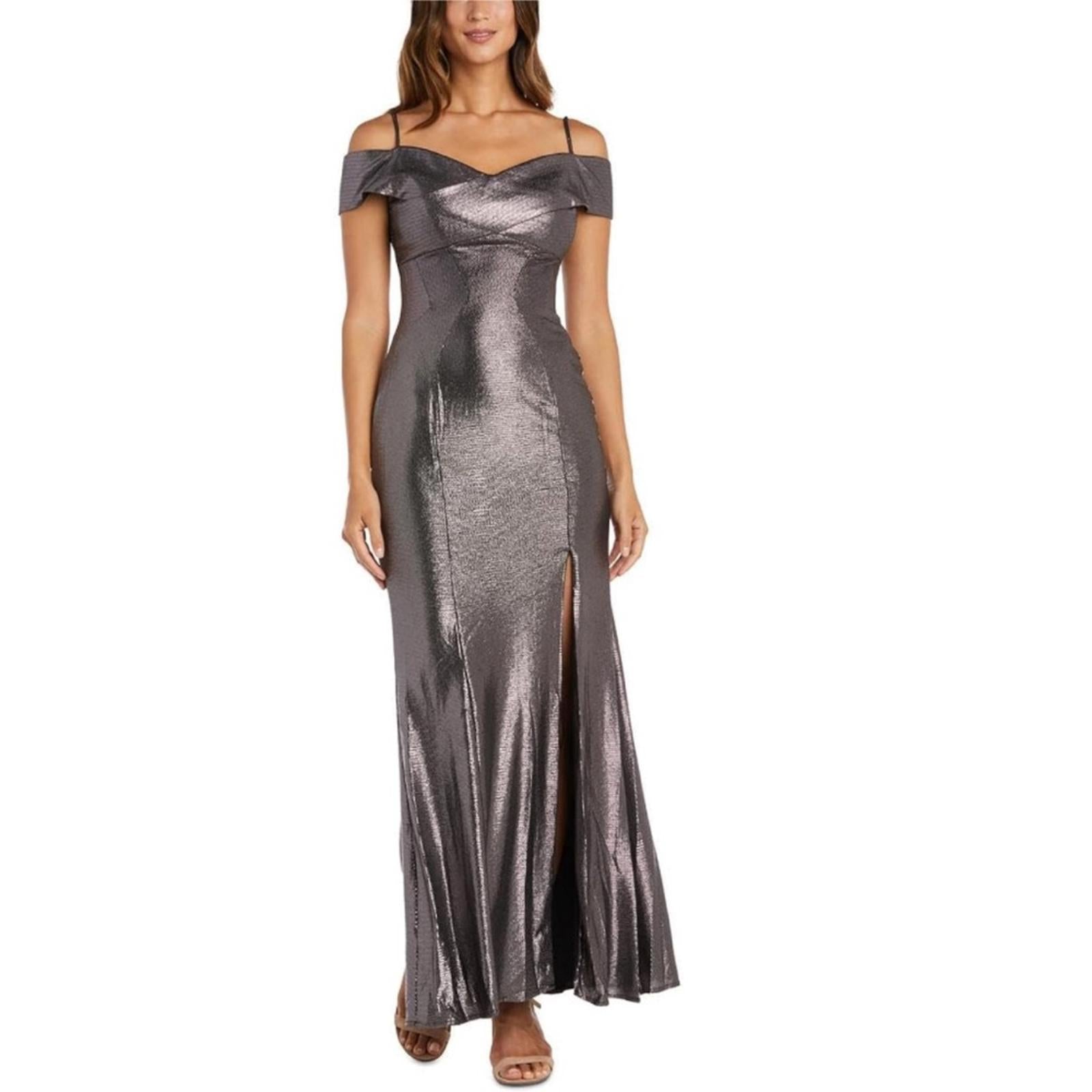 NEW Nightway Gunmetal Off-the-Shoulder Metallic Gown, Size 12 New w/Tag $129