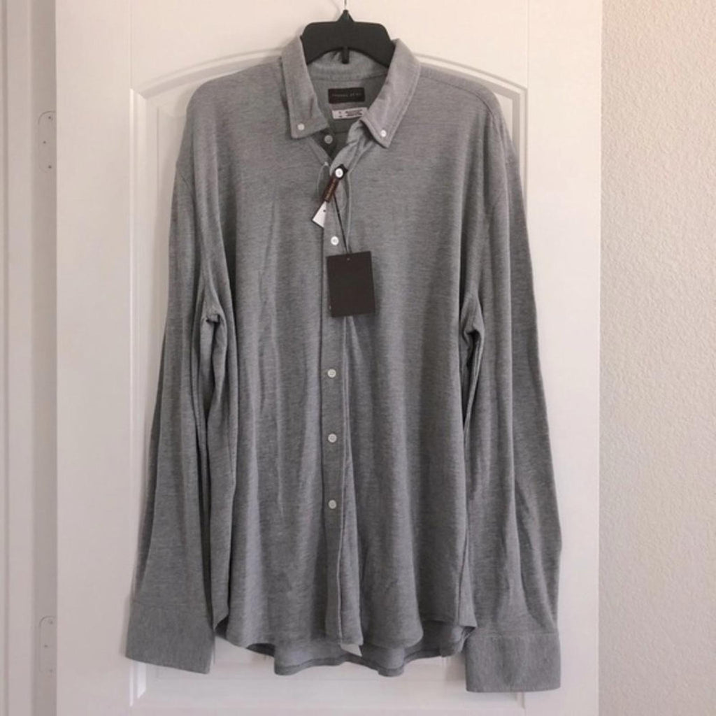 Thomas Dean Textured Button Down Shirt in Grey, Size XL New w/Tag $125