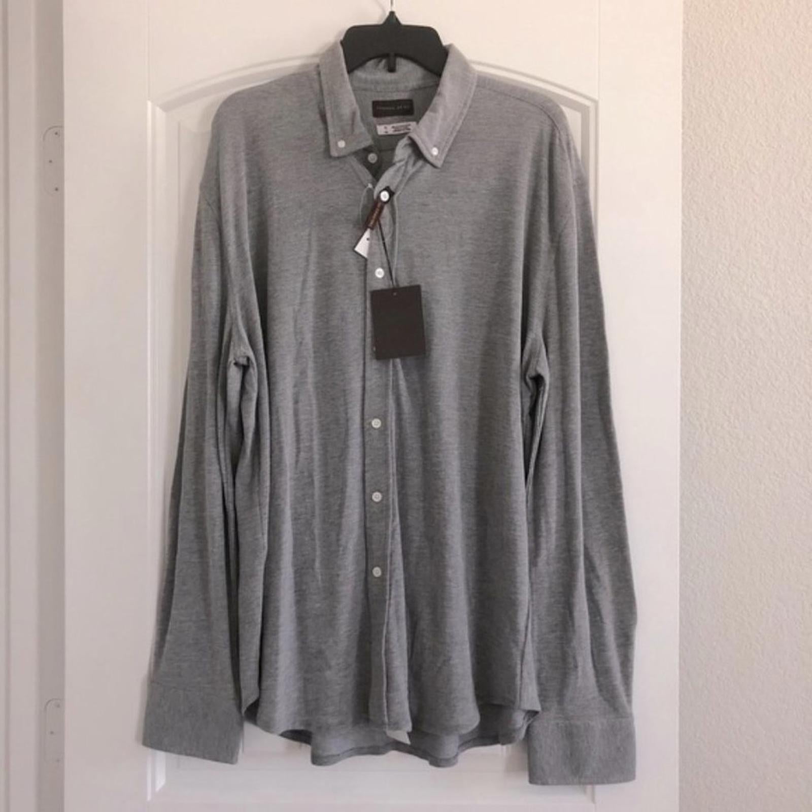 Thomas Dean Textured Button Down Shirt in Grey, Size XL New w/Tag $125