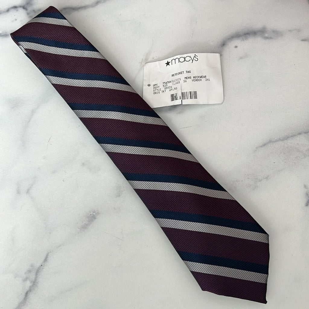Tommy Hilfiger Diagonally Striped Silk Blend Tie in Purple, New w/Tag $69.50