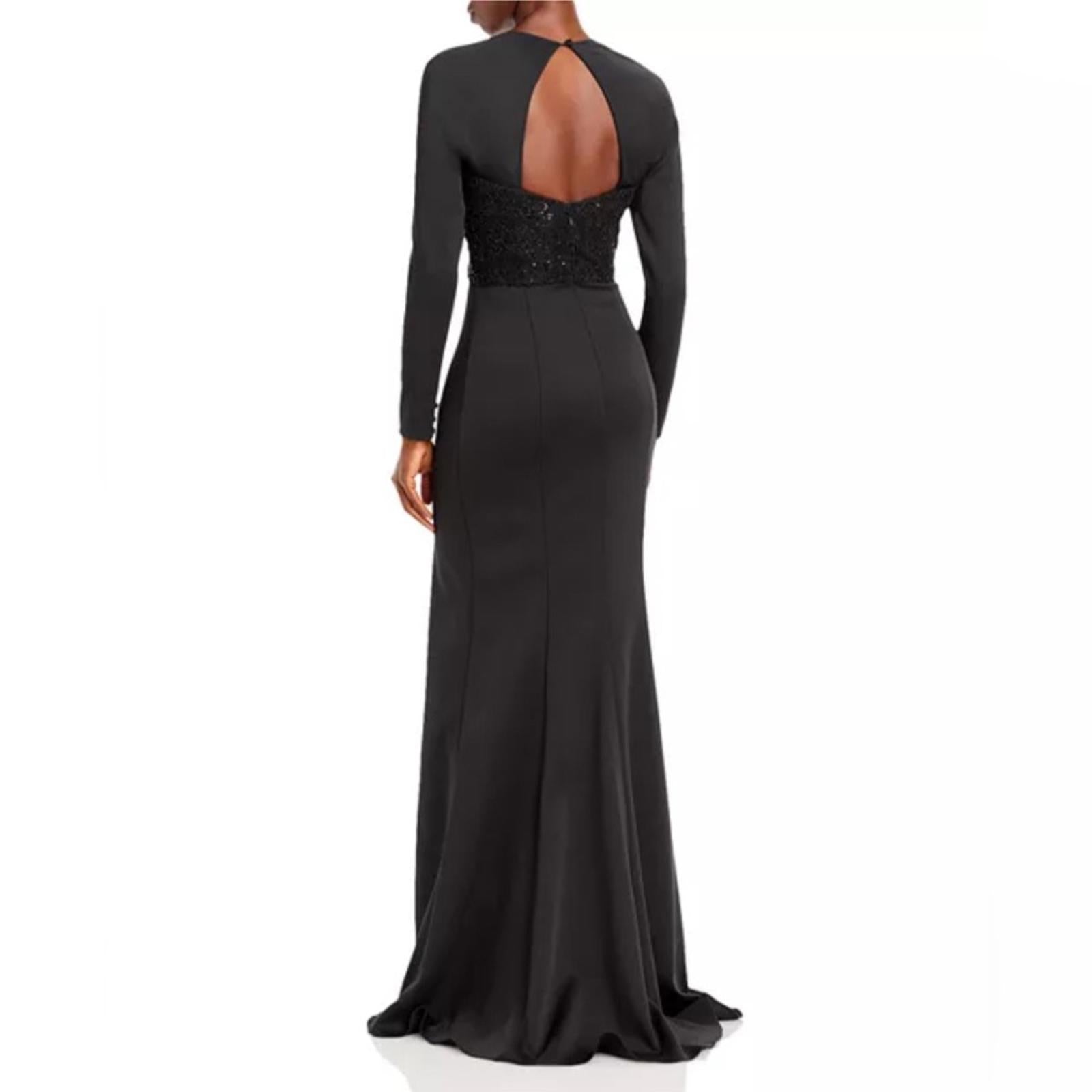 Amsale Sequined Beaded Bodice Gown, Stretch Crepe in Black, Size 10 NEW w/Tag