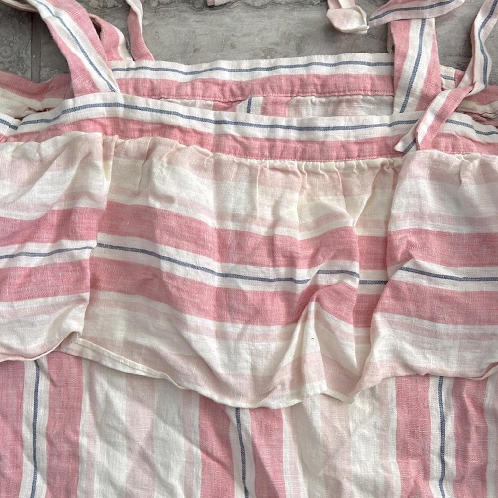 Parker 100% Linen Striped Scotlyn Off-the-Shoulder Top, Pink/White Size S Retail