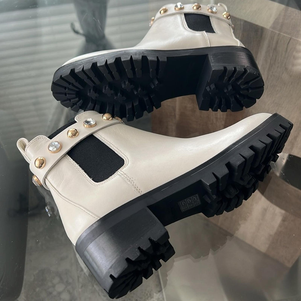 Karl Lagerfeld Paris Porshay Lug Sole Boots in Bone/White, Size 36 New w/o Box