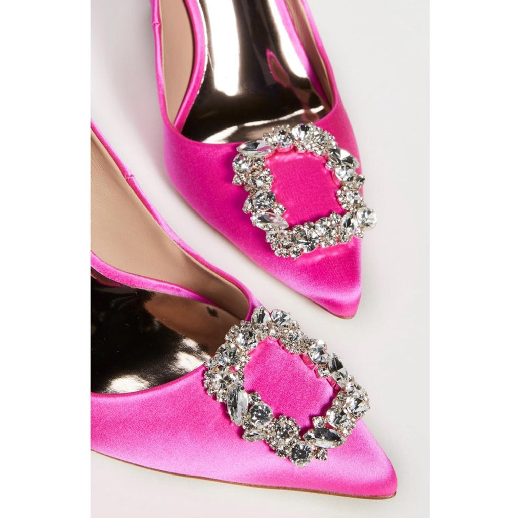 Badgley Mischka Cher Satin Brooch Embellished Pumps Pink, Size 7.5 New + DustBag