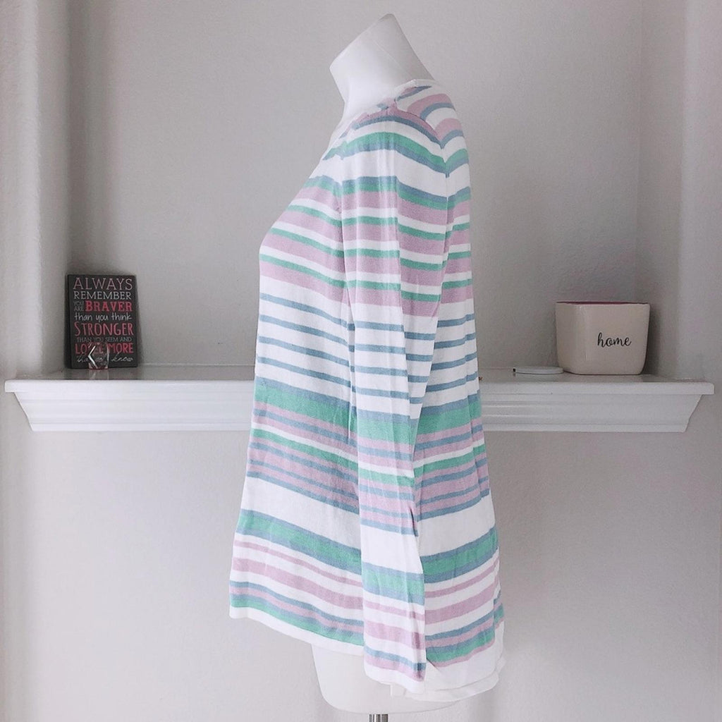 Design365 Striped Crewneck Sweater in White Combo, Size L New w/Tag