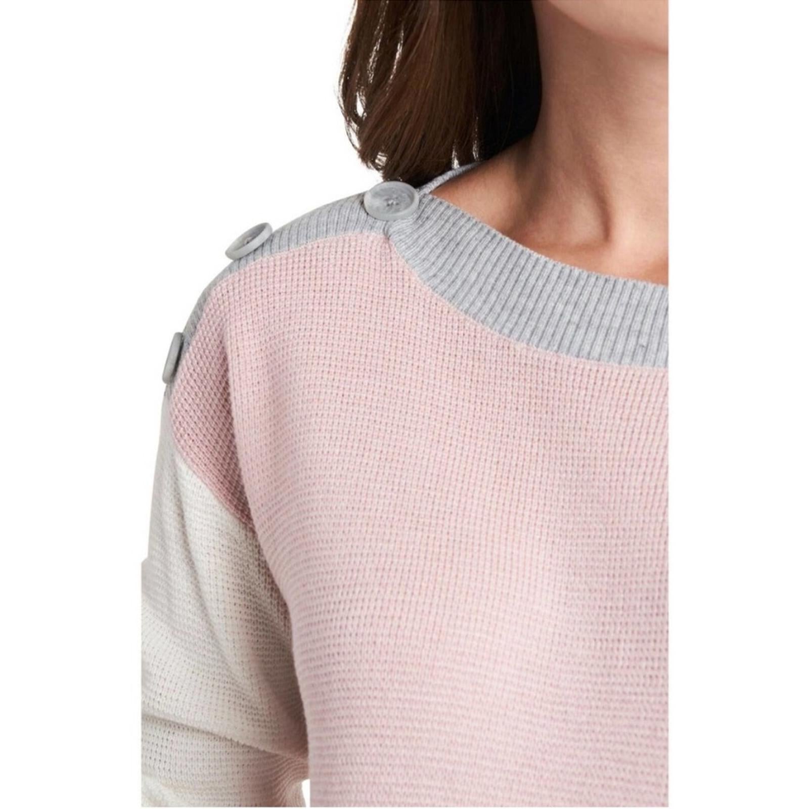 NEW Vince Camuto Button Detail Slitted Sides ColorBlock Sweater Soft Pink Size S
