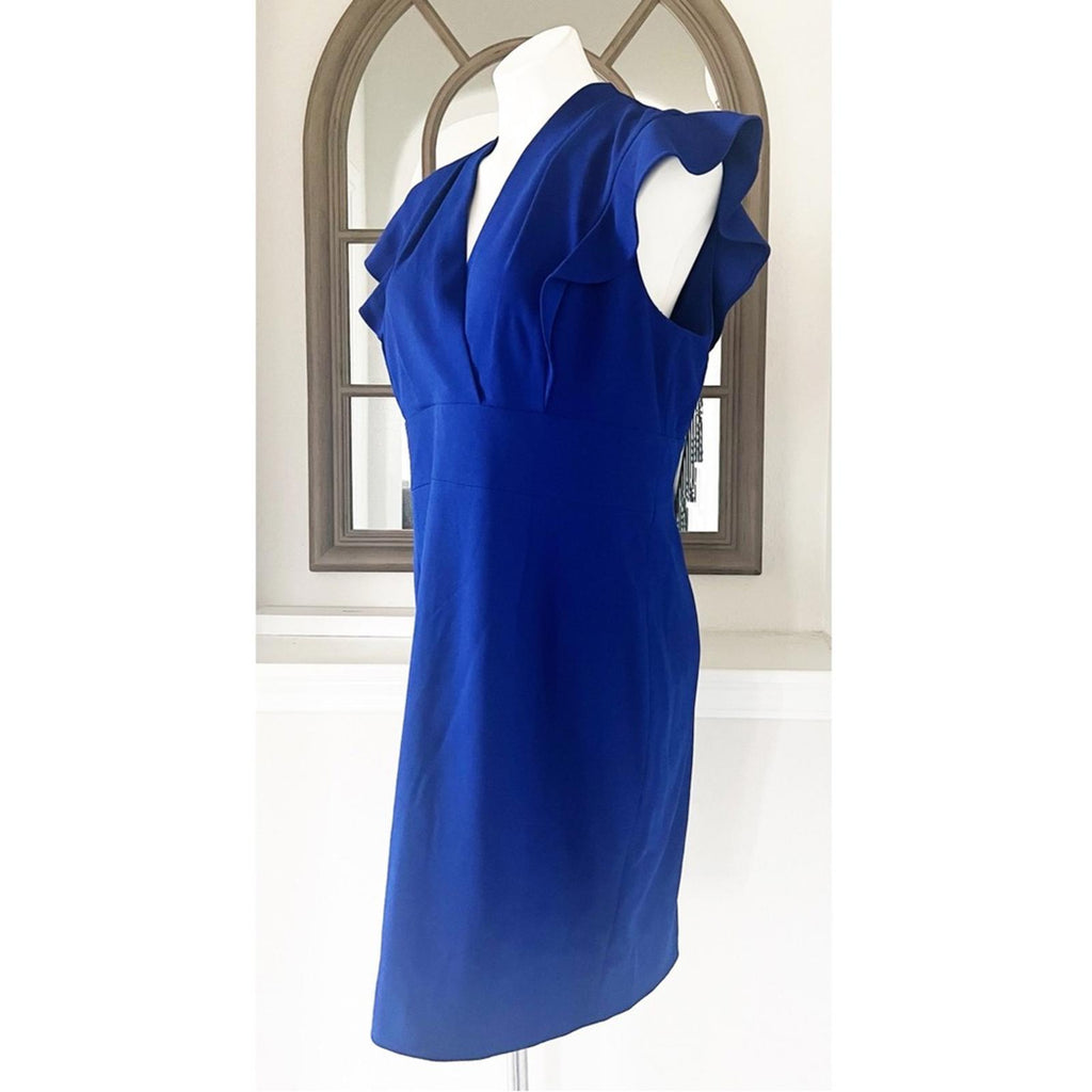 DKNY V-Neck Flutter Sleeve Sheath in Berry Blue, Size 16 New w/Tag