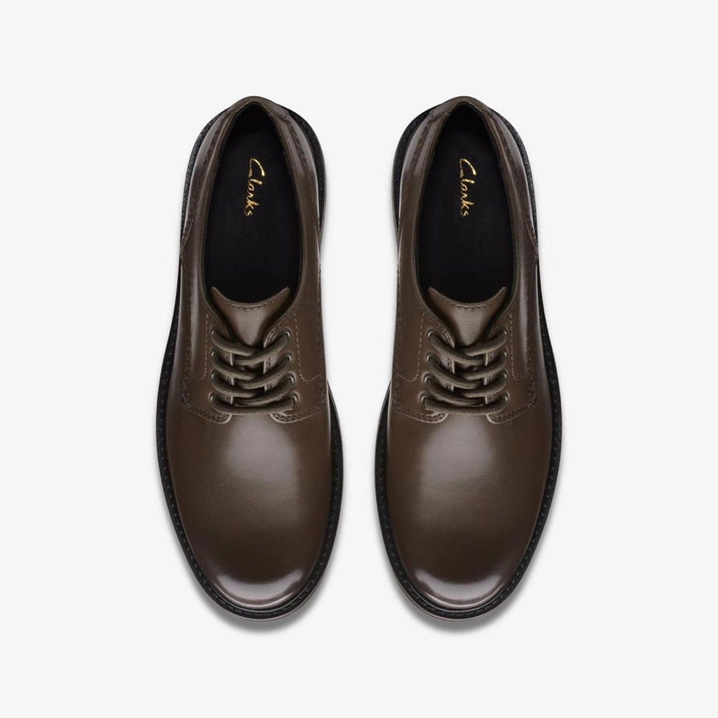 NEW Clarks Orianna Lug Sole Derby Dark Olive Leather, Size UK 5D US 7.5M