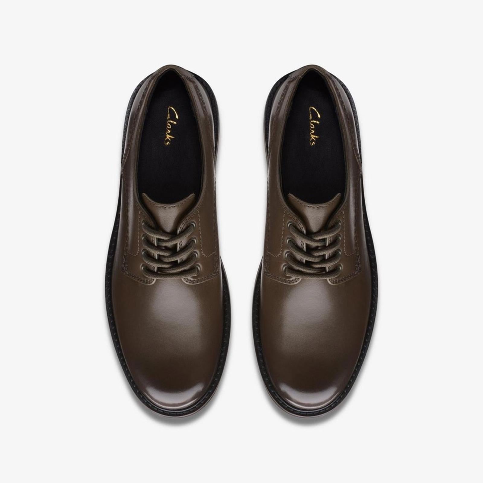 NEW Clarks Orianna Lug Sole Derby Dark Olive Leather, Size UK 5D US 7.5M