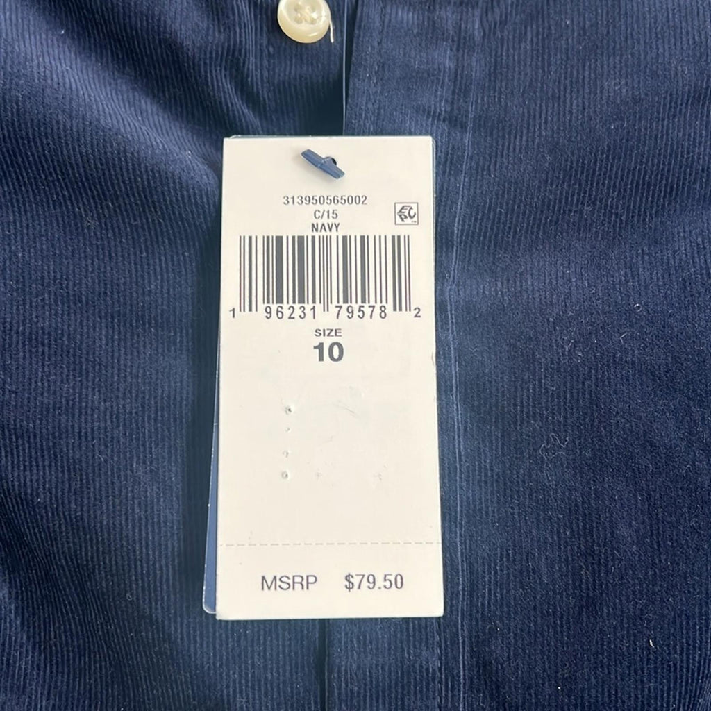 Polo Ralph Lauren Belted Pleated Corduroy Shirtdress in Navy, NWT, Size 10
