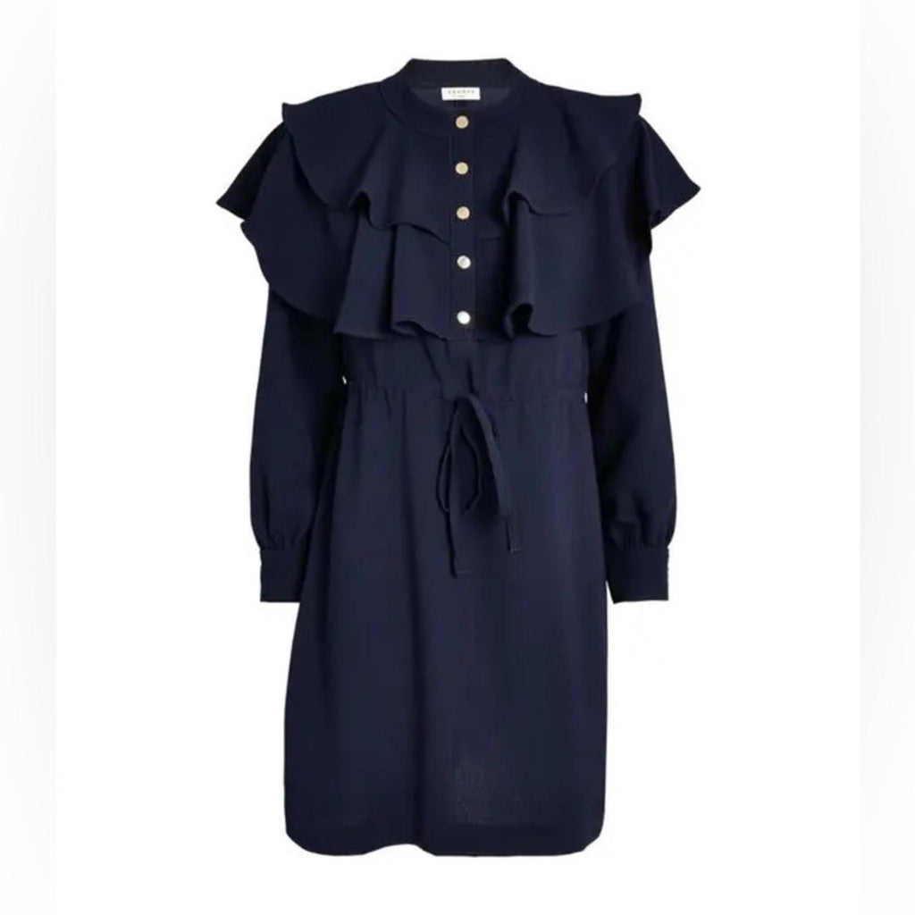 SANDRO Wendy Ruffle Collar Dress, Marine Size FR 36 | US 4, New w/Tag