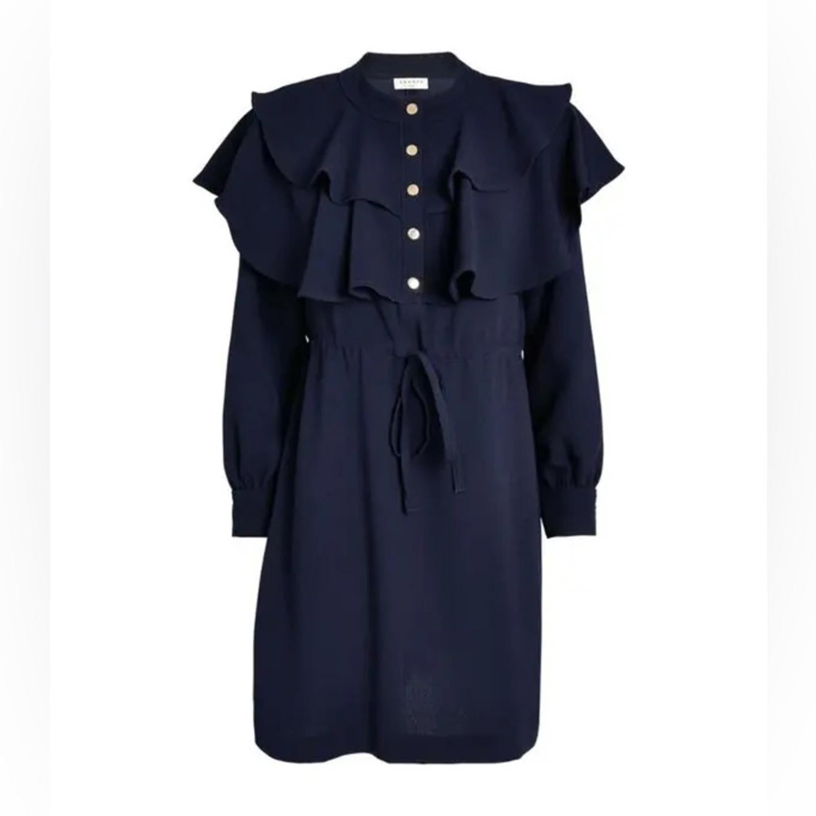 SANDRO Wendy Ruffle Collar Dress, Marine Size FR 36 | US 4, New w/Tag
