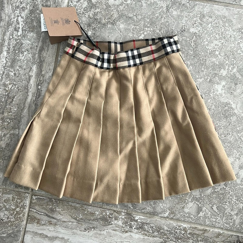 Burberry Lana Vintage Check Combo Wool Pleated Skirt, Girl's Size 3Y New w/Tag