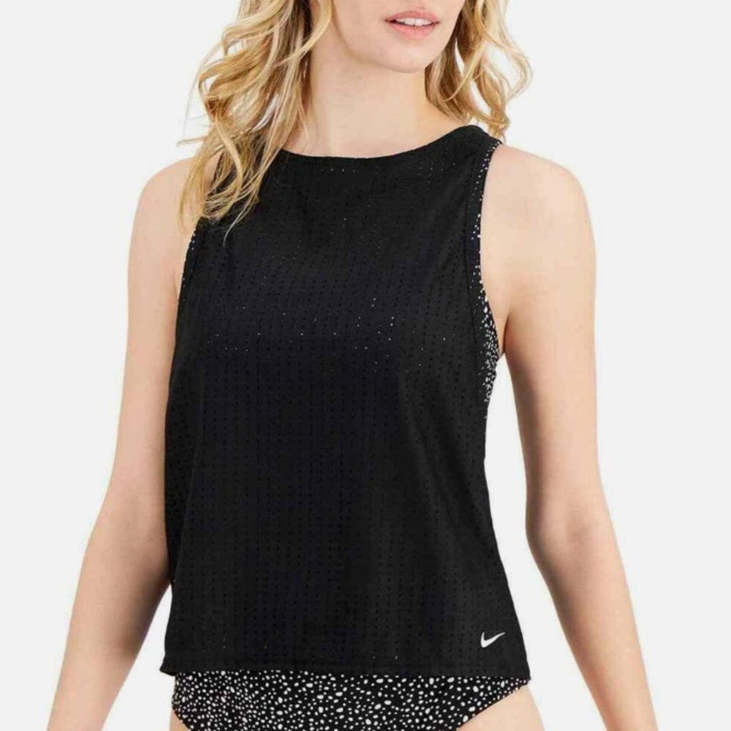 Nike Water Dots Convertible Layered Tankini Swim Top in Black, Size S NEW w/Tag