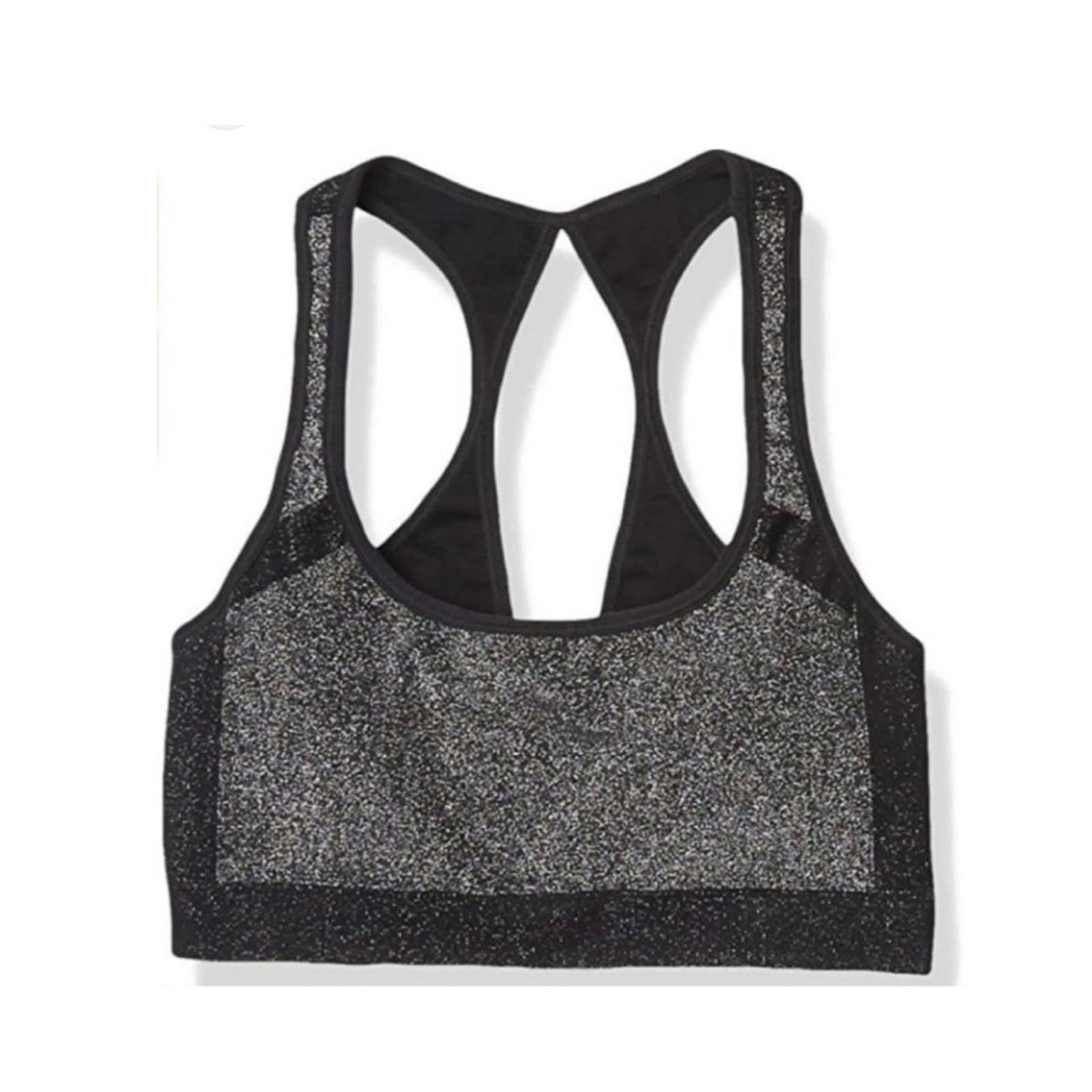 Soul Cycle Racerback w/Keyhole Sports Bra, Metallic Black Grey (Excellent)