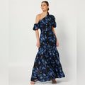 Elliatt Planetary Asymmetric Jacquard Maxi Dress, Navy/Black, New w/Tag