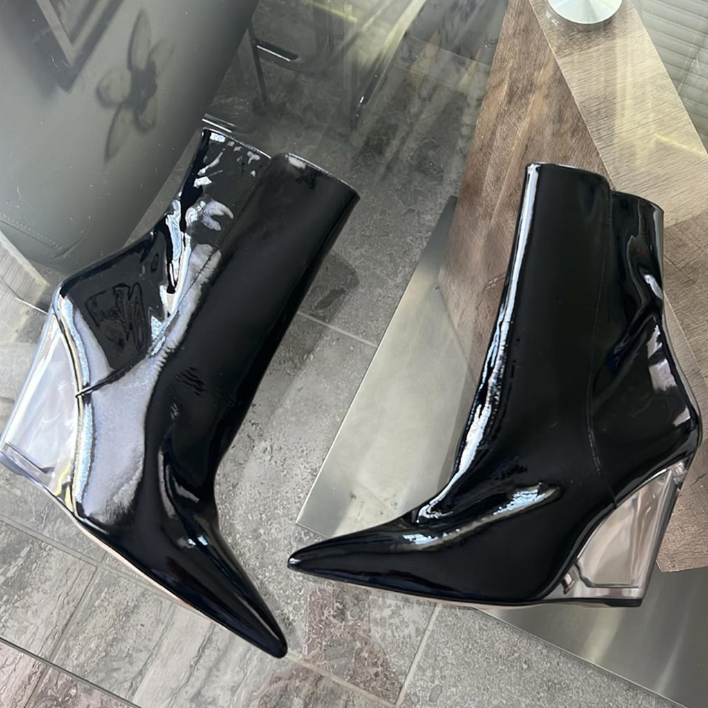 Stuart Weitzman Lucite 100 Wedge Heel Boots in Black Size 7.5 New w/o Box $750