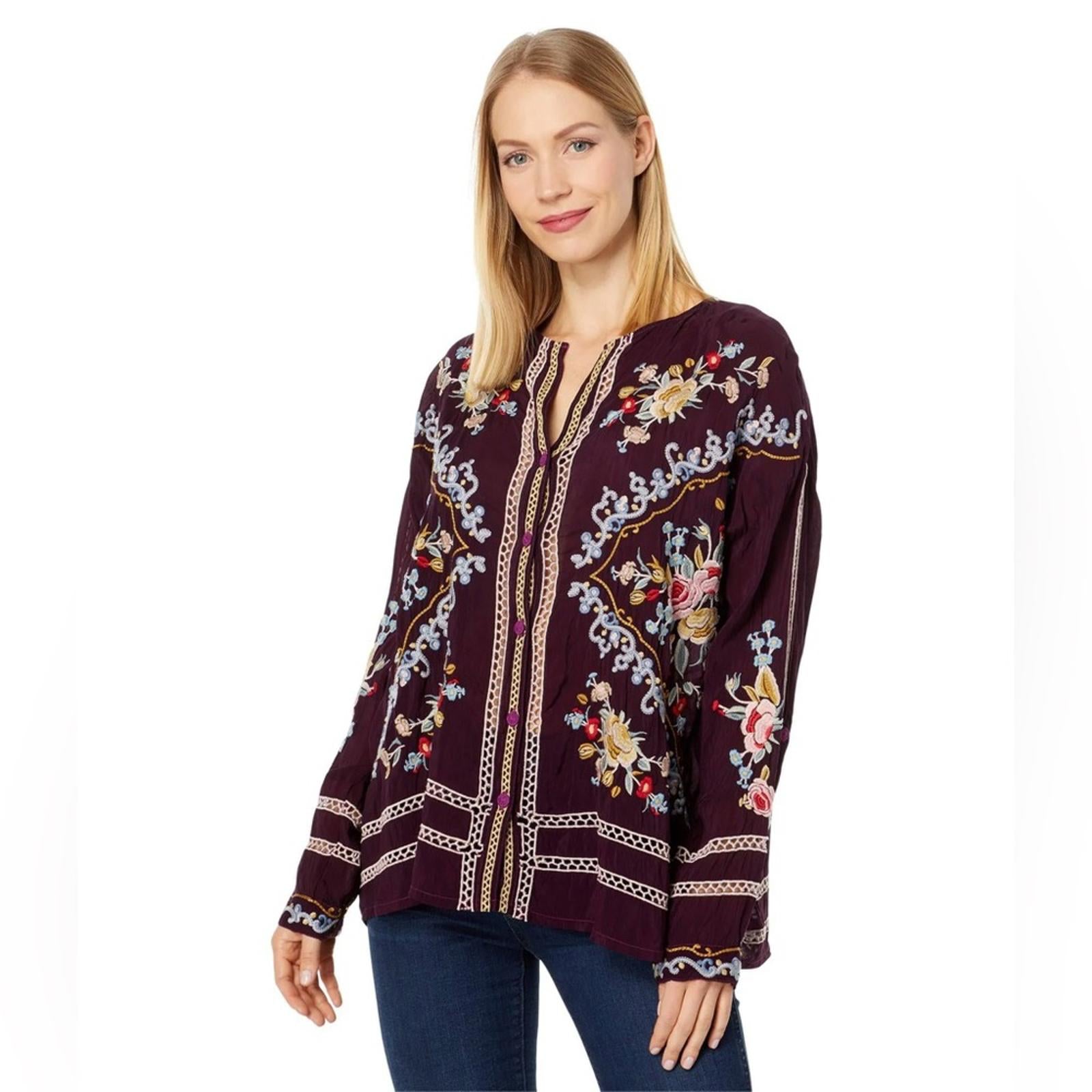 Johnny Was Carmen Button-Up Blouse in Jam, Size L, New w/Tag