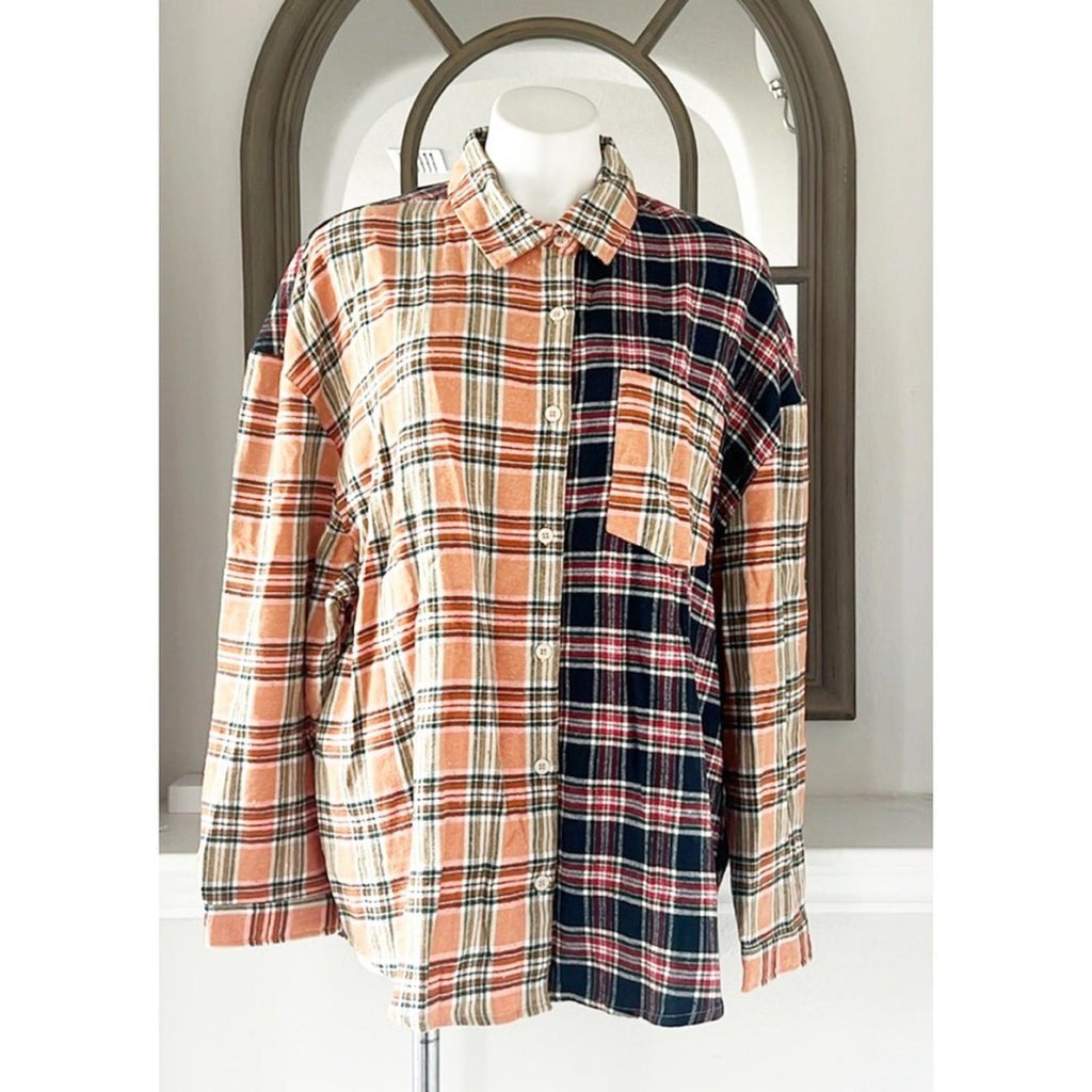 New Look Plaid Button Front Shirt, Size 2X New w/Tag