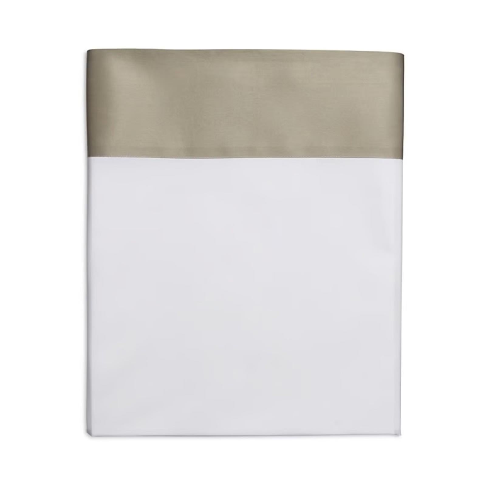 Hudson Park Collection Italian Cuff Flat Sheet in White/Brown, NWT, Queen $195