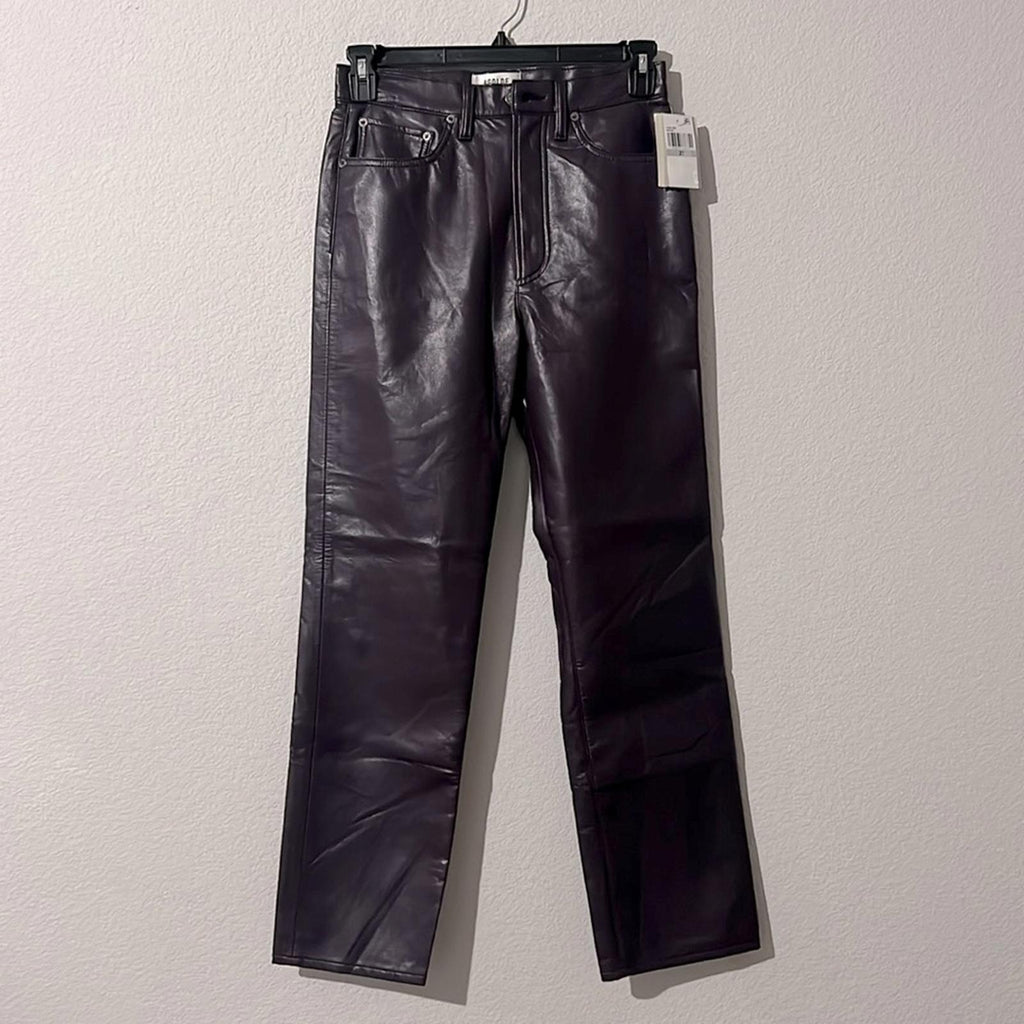 Agolde 90s Pinch Waist High Rise Straight Recycled Leather Jeans, NWT, Size 27