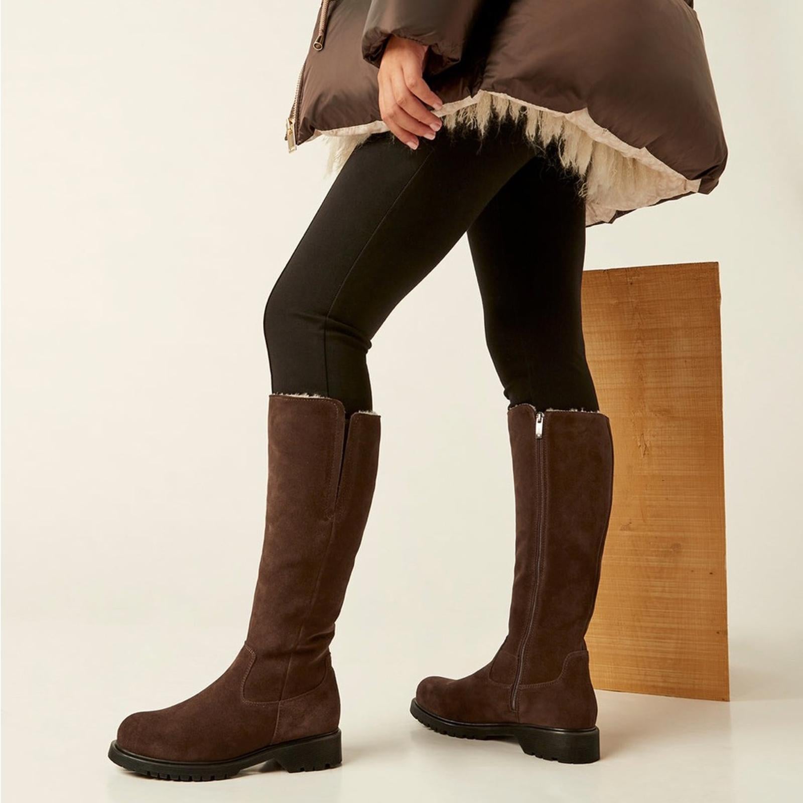La Canadienne Helene Shearling-Lined Suede Boots in Brown, NWT, Size 11