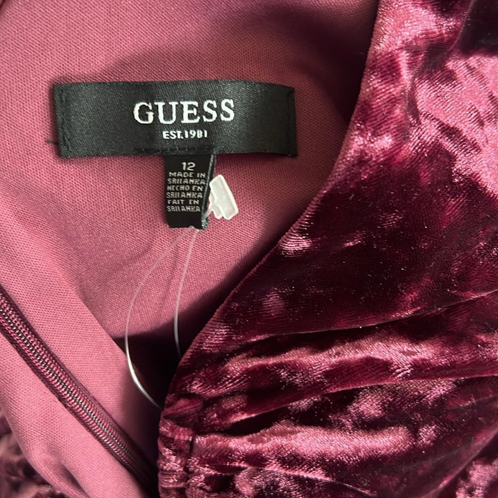 NWT Guess Textured Bodycon Crushed Velvet Mini Dress in Wine Size 12 New w/Tag