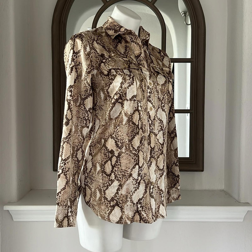 Lauren Ralph Lauren Snake Print Collar Blouse, Size XS New w/Tag Retail $155