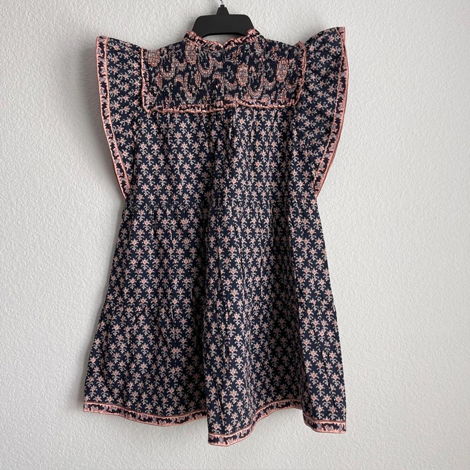 Sea New York Jasper Border Short Sleeve Smocked Dress in Marine, Size 8Y NWT