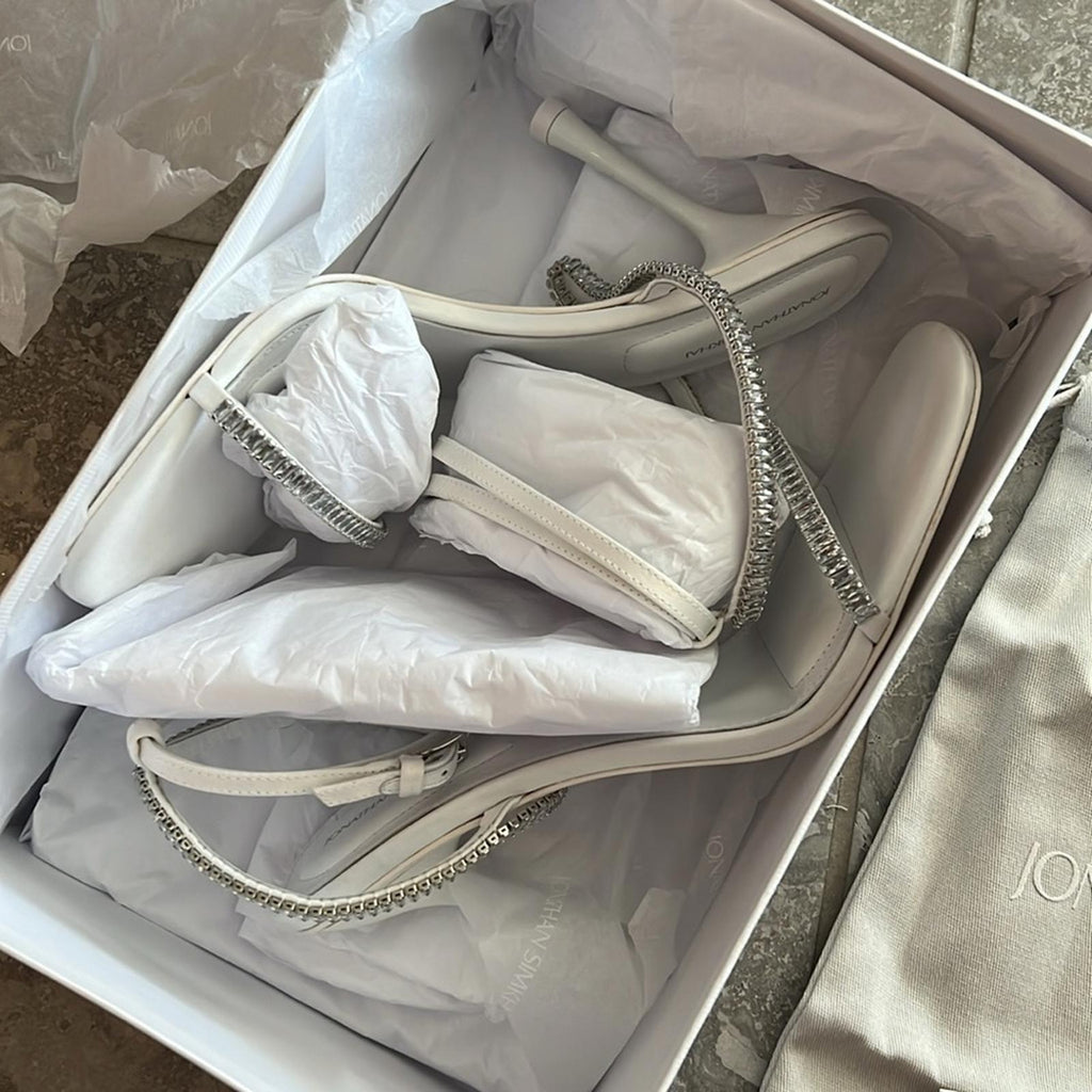 Jonathan Simkhai Luxon Crystal Harness Sandals White, Size EU41, NEW+DustBag